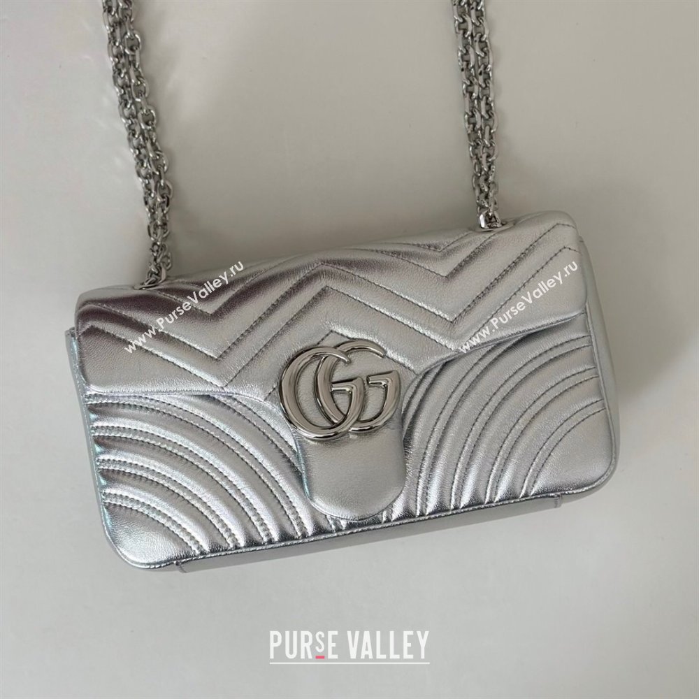 Gucci GG Marmont medium shoulder bag in Leather Silver 2025 837267 (DLH-251125022)