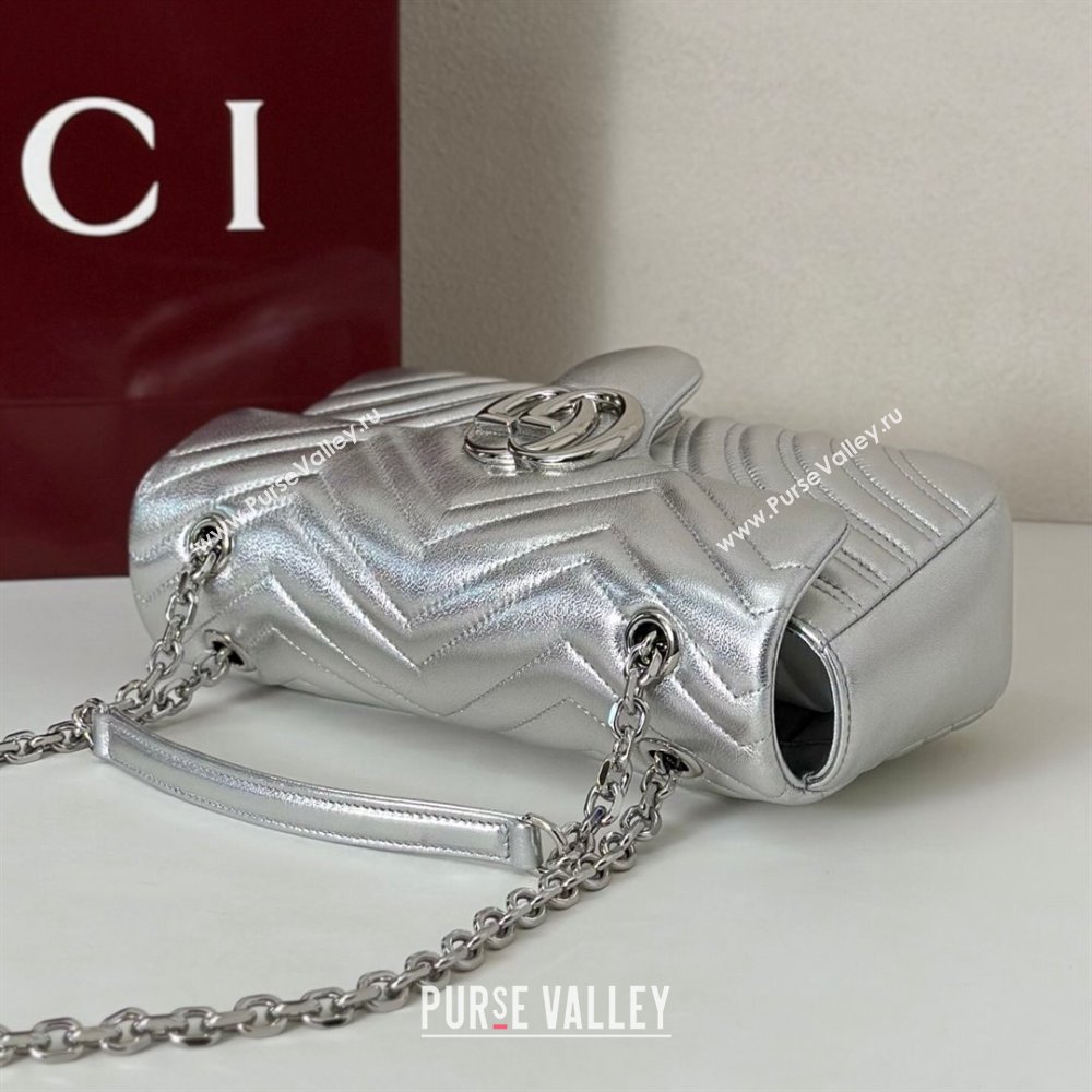 Gucci GG Marmont medium shoulder bag in Leather Silver 2025 837267 (DLH-251125022)