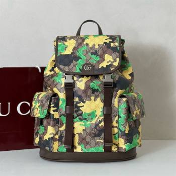 Gucci Mens Ophidia Large Backpack Bag in Camouflage GG Fabric Green/Yellow 2026 ‎839110 (DLH-260127091)