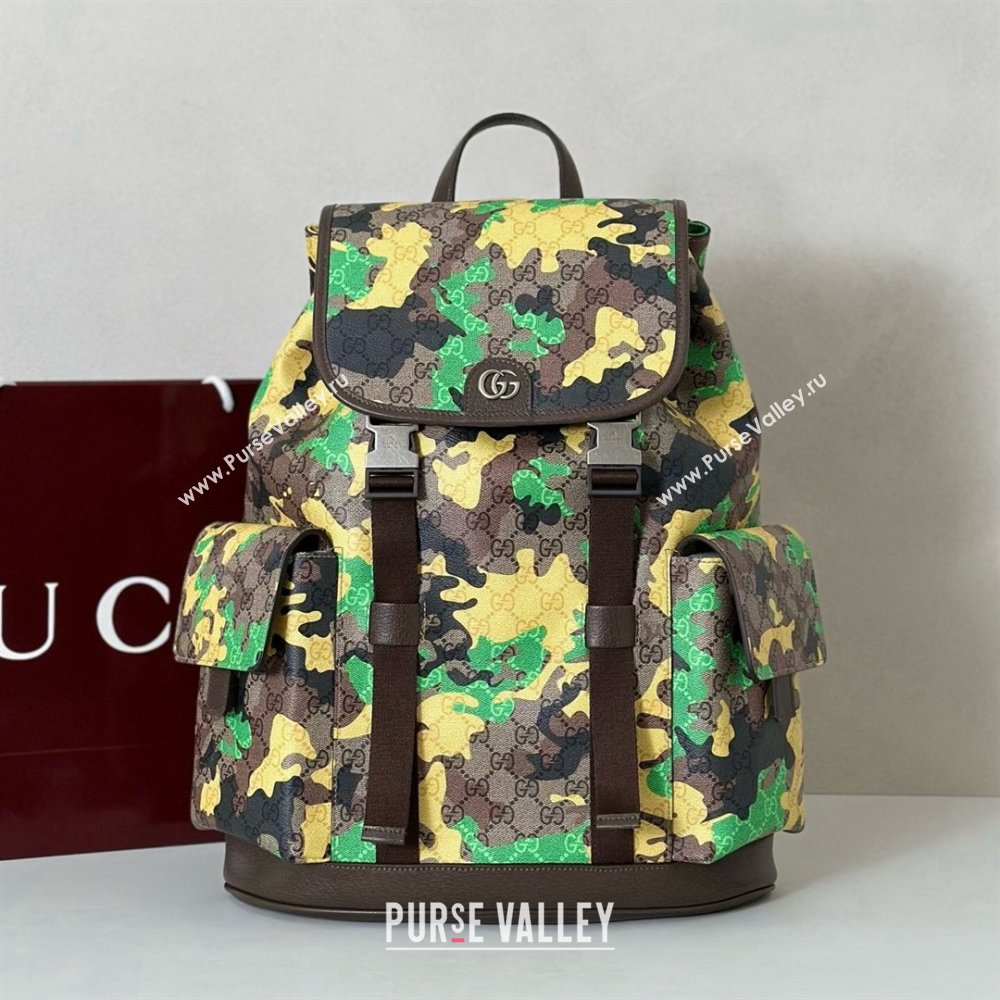 Gucci Mens Ophidia Large Backpack Bag in Camouflage GG Fabric Green/Yellow 2026 ‎839110 (DLH-260127091)