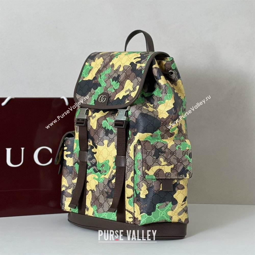 Gucci Mens Ophidia Large Backpack Bag in Camouflage GG Fabric Green/Yellow 2026 ‎839110 (DLH-260127091)