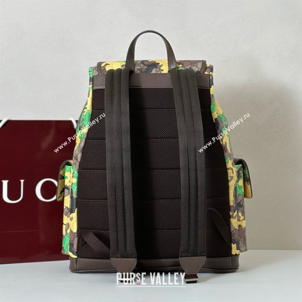 Gucci Mens Ophidia Large Backpack Bag in Camouflage GG Fabric Green/Yellow 2026 ‎839110 (DLH-260127091)