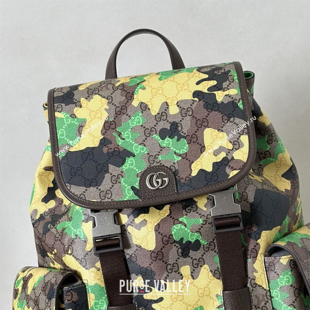 Gucci Mens Ophidia Large Backpack Bag in Camouflage GG Fabric Green/Yellow 2026 ‎839110 (DLH-260127091)