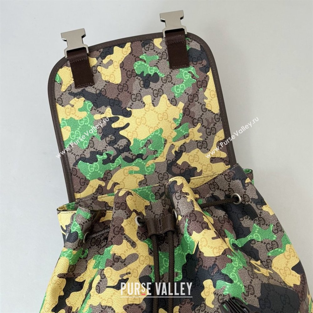 Gucci Mens Ophidia Large Backpack Bag in Camouflage GG Fabric Green/Yellow 2026 ‎839110 (DLH-260127091)