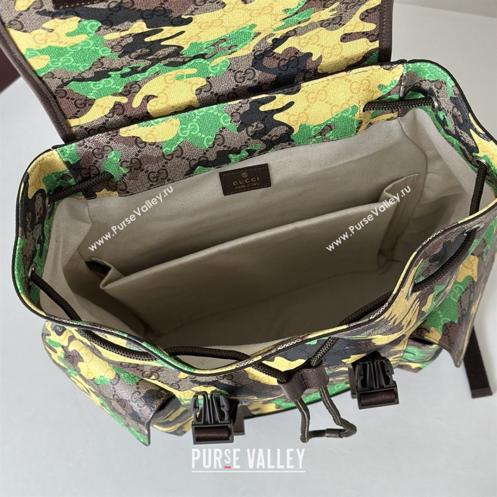 Gucci Mens Ophidia Large Backpack Bag in Camouflage GG Fabric Green/Yellow 2026 ‎839110 (DLH-260127091)