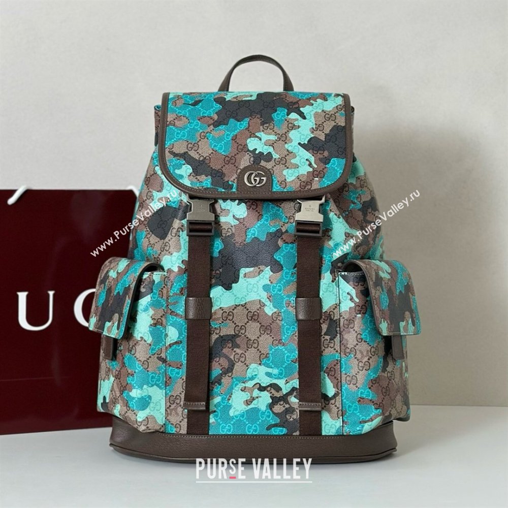 Gucci Mens Ophidia Large Backpack Bag in Camouflage GG Fabric Blue 2026 ‎839110 (DLH-260127092)