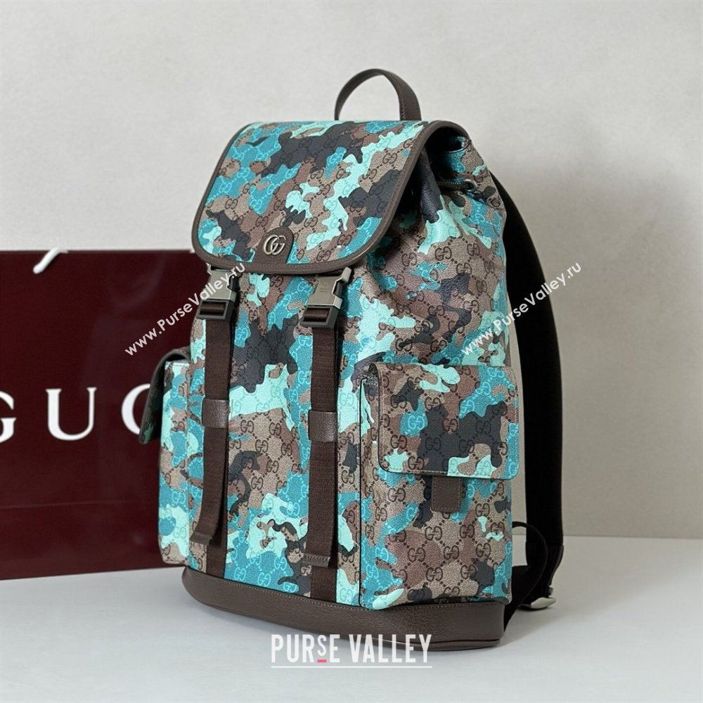 Gucci Mens Ophidia Large Backpack Bag in Camouflage GG Fabric Blue 2026 ‎839110 (DLH-260127092)