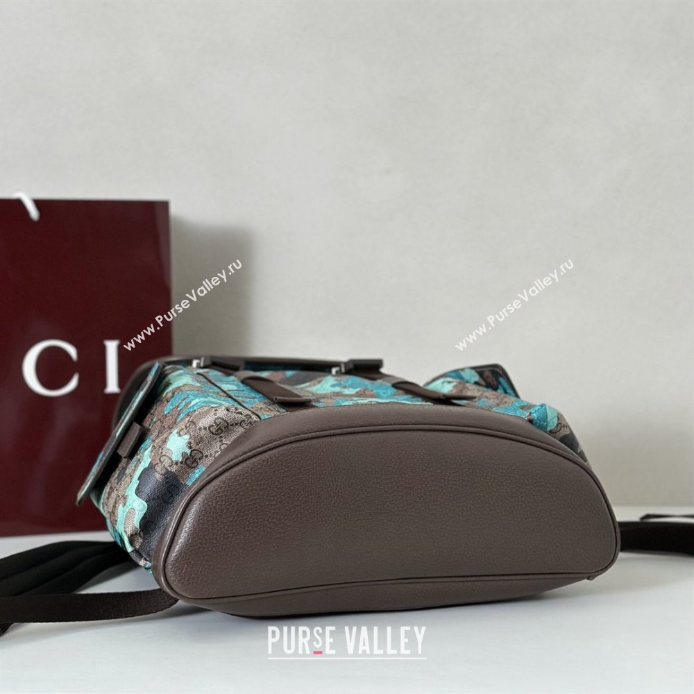 Gucci Mens Ophidia Large Backpack Bag in Camouflage GG Fabric Blue 2026 ‎839110 (DLH-260127092)