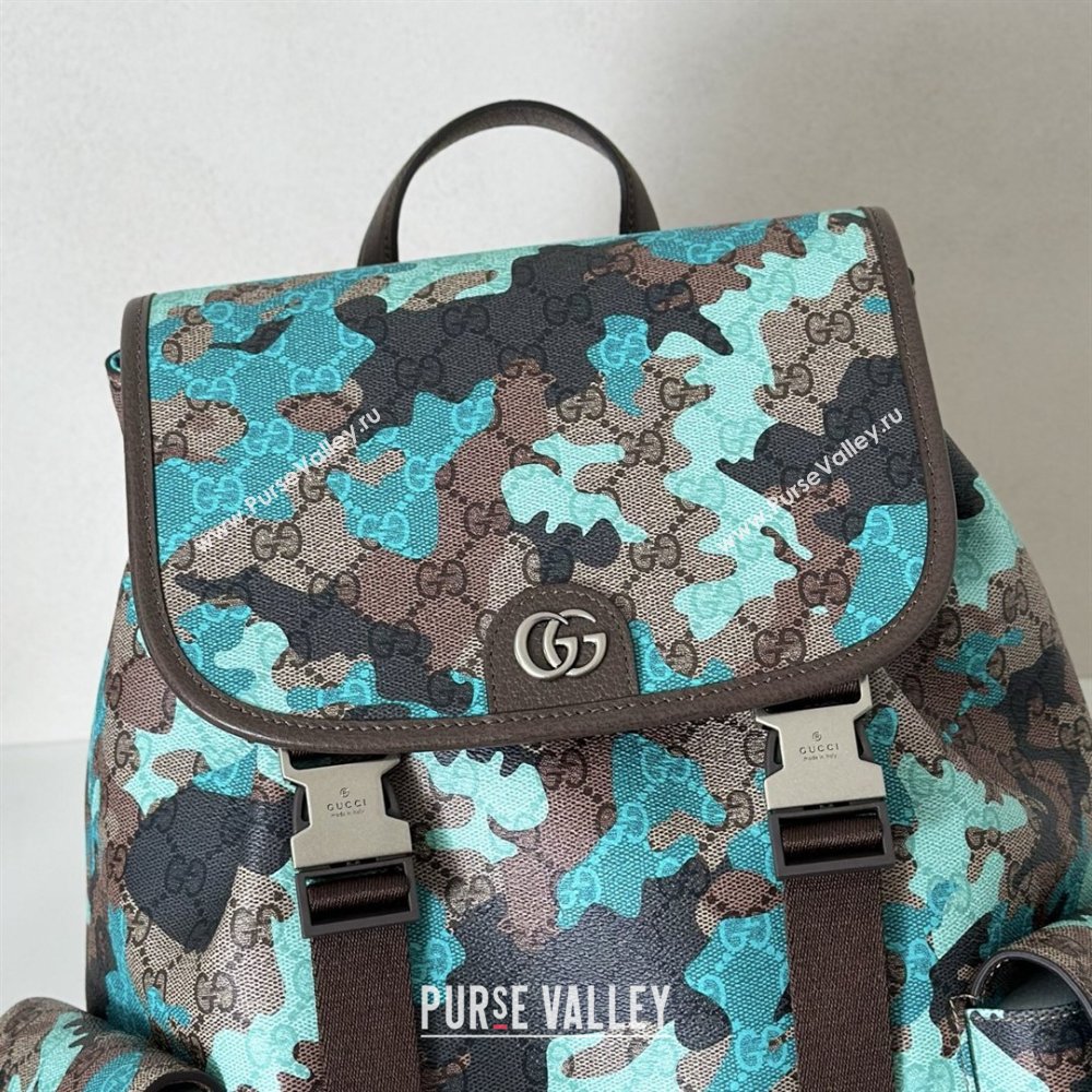 Gucci Mens Ophidia Large Backpack Bag in Camouflage GG Fabric Blue 2026 ‎839110 (DLH-260127092)