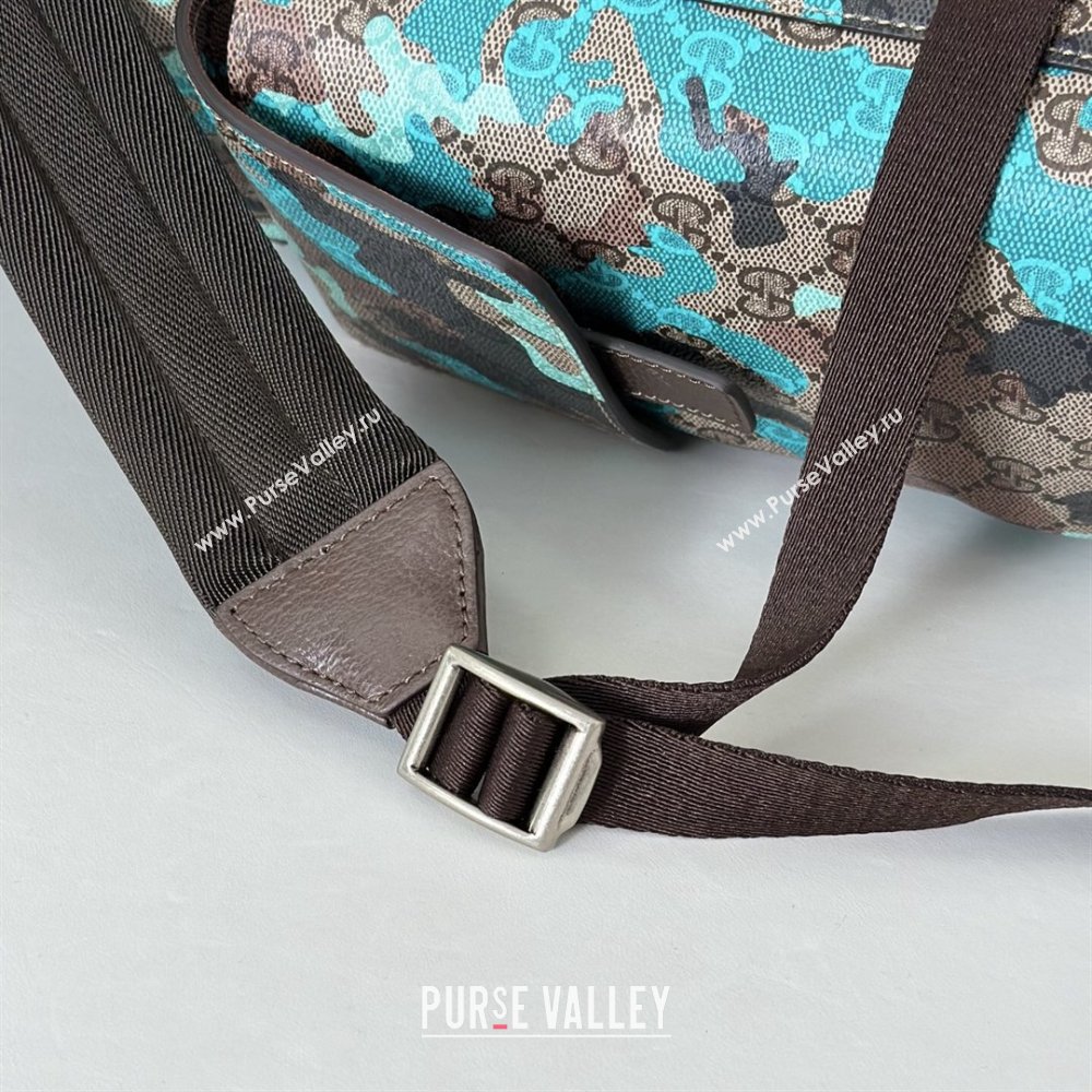 Gucci Mens Ophidia Large Backpack Bag in Camouflage GG Fabric Blue 2026 ‎839110 (DLH-260127092)