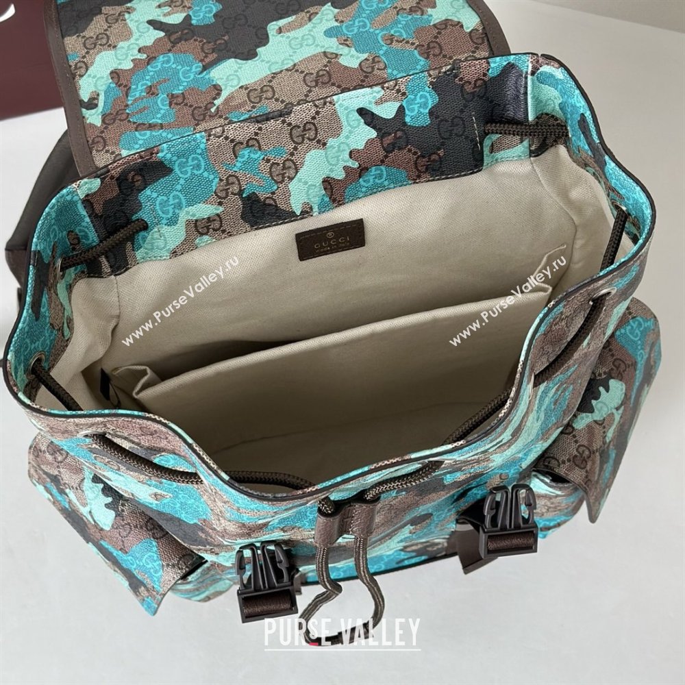 Gucci Mens Ophidia Large Backpack Bag in Camouflage GG Fabric Blue 2026 ‎839110 (DLH-260127092)