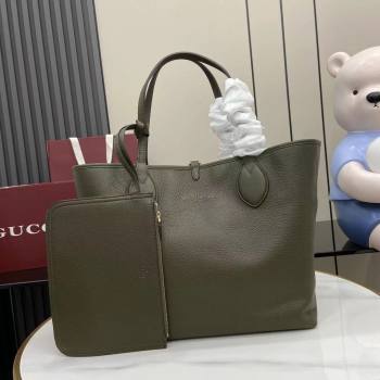 Gucci Totissima Large Reversible Tote Bag in Grainy Leather Green 2025 839112 (XLU-250522050)