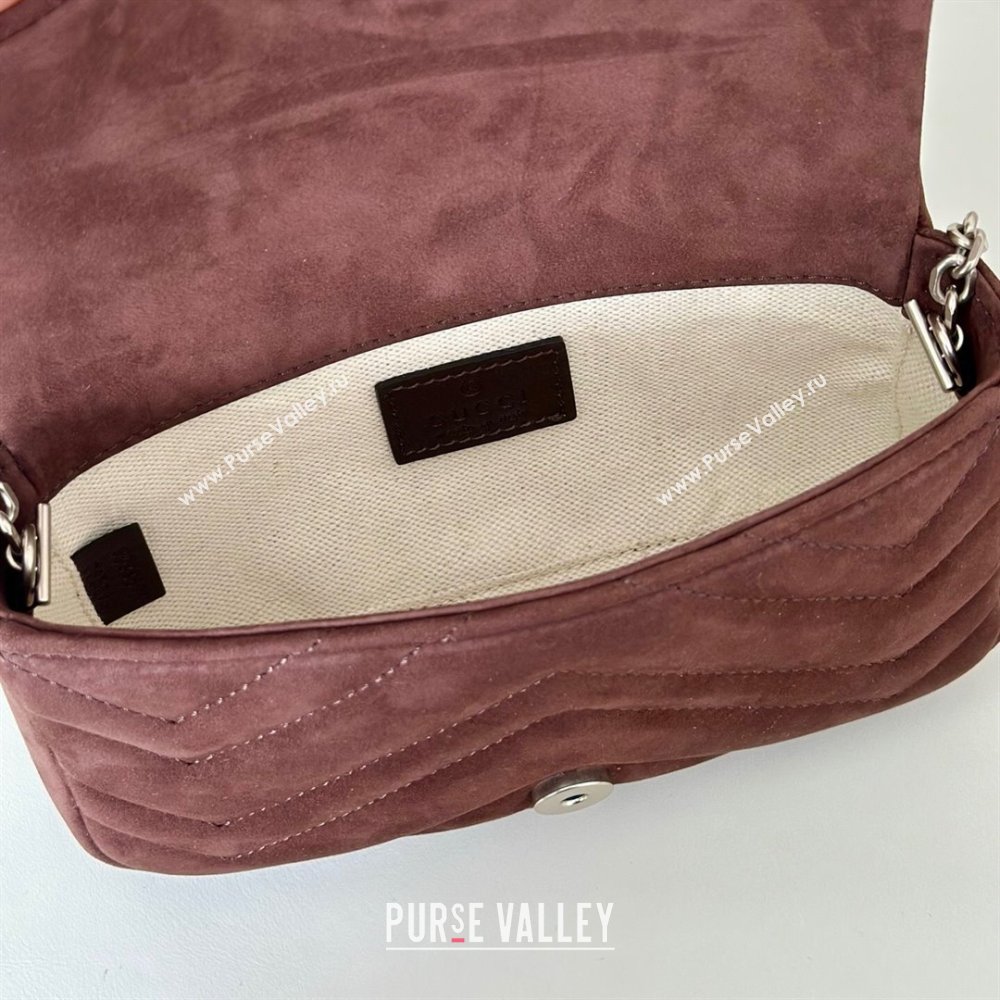 Gucci GG Marmont mini shoulder bag in Suede Dark Brown 2025 841290 (DLH-251125026)