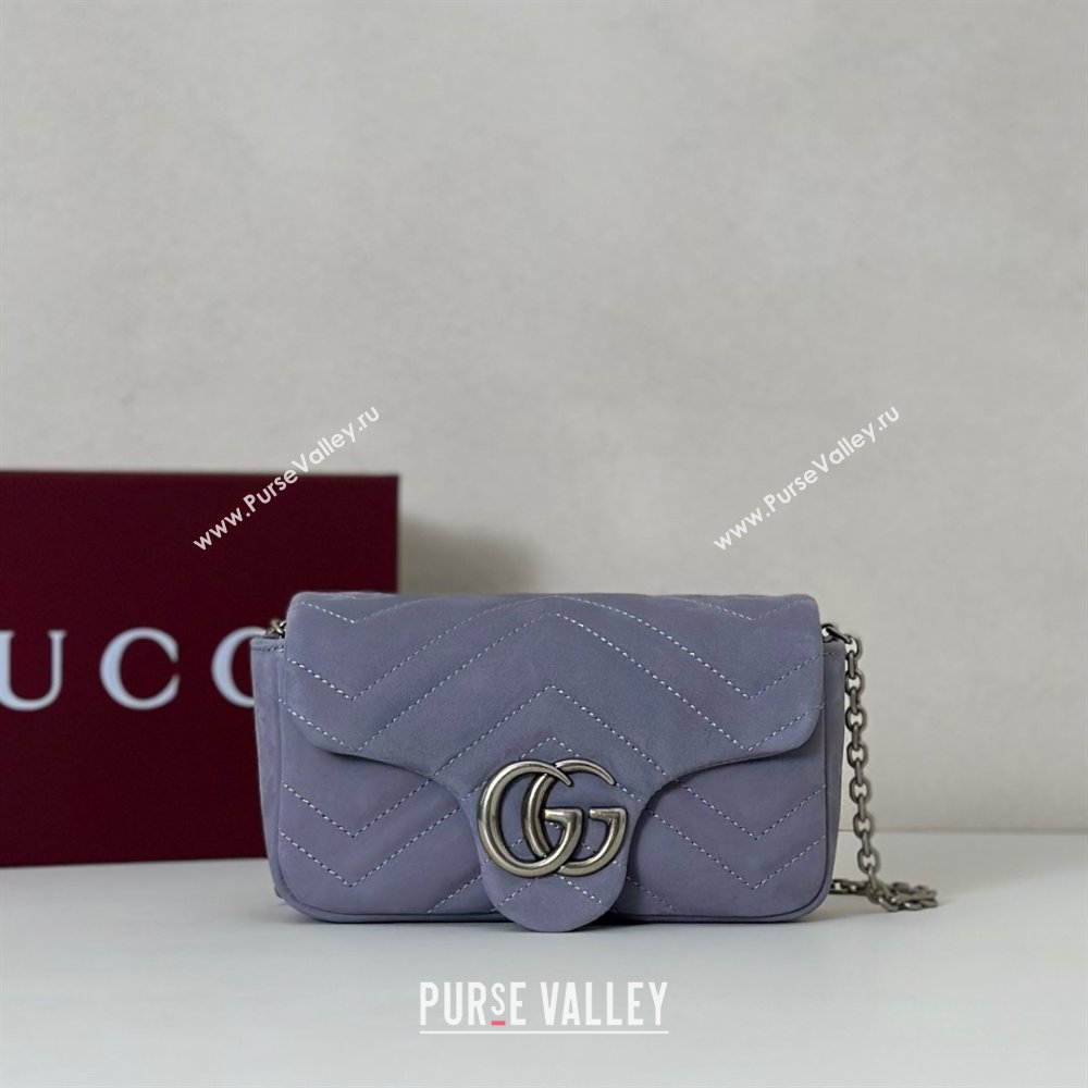 Gucci GG Marmont mini shoulder bag in Suede Dusty Blue 2025 841290 (DLH-251125027)