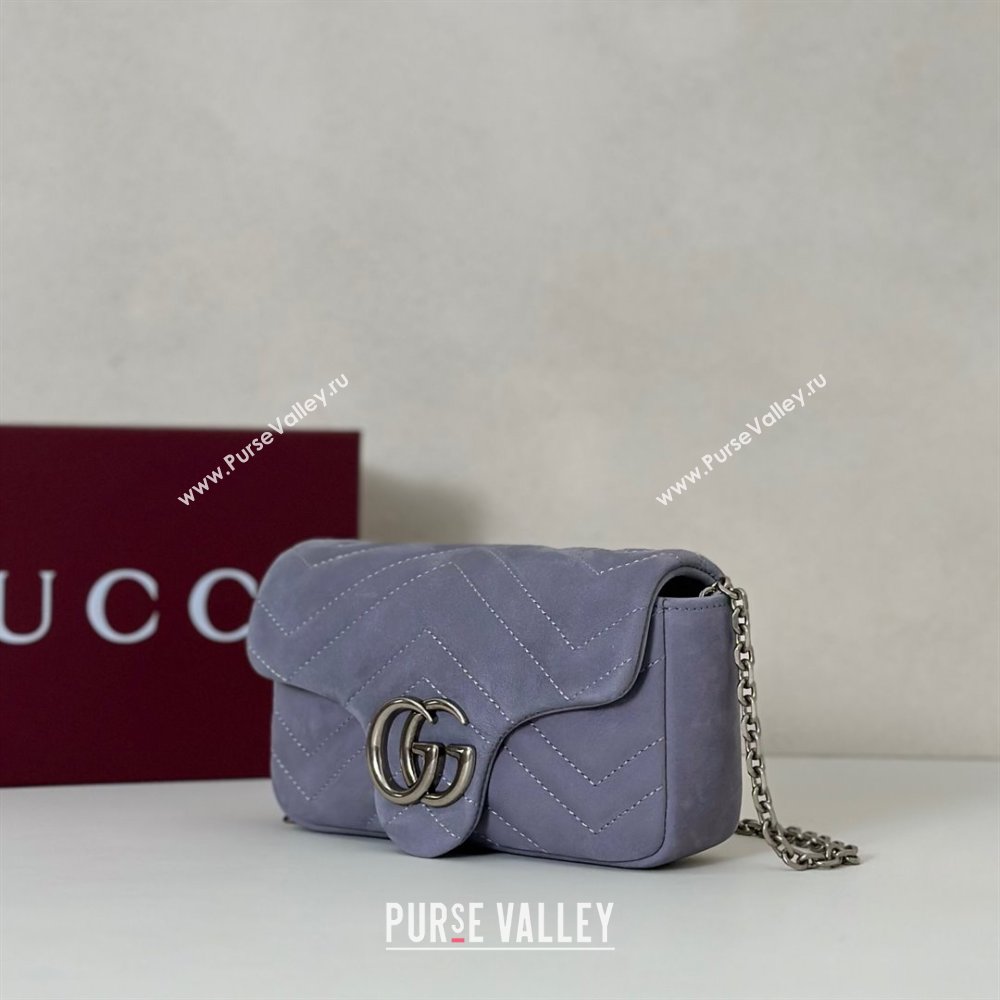 Gucci GG Marmont mini shoulder bag in Suede Dusty Blue 2025 841290 (DLH-251125027)