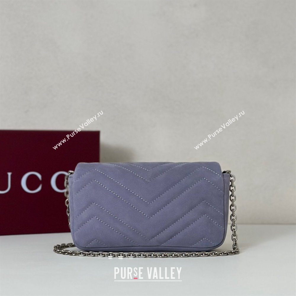 Gucci GG Marmont mini shoulder bag in Suede Dusty Blue 2025 841290 (DLH-251125027)