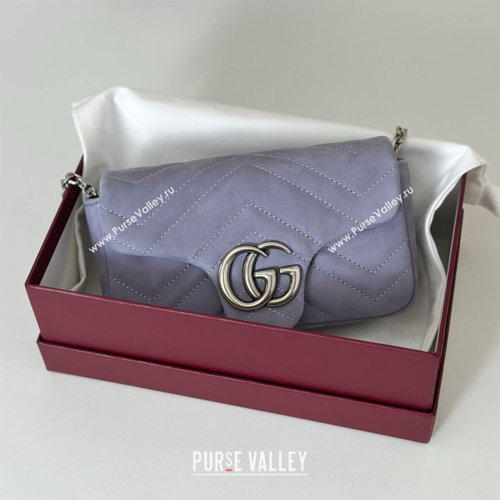 Gucci GG Marmont mini shoulder bag in Suede Dusty Blue 2025 841290 (DLH-251125027)