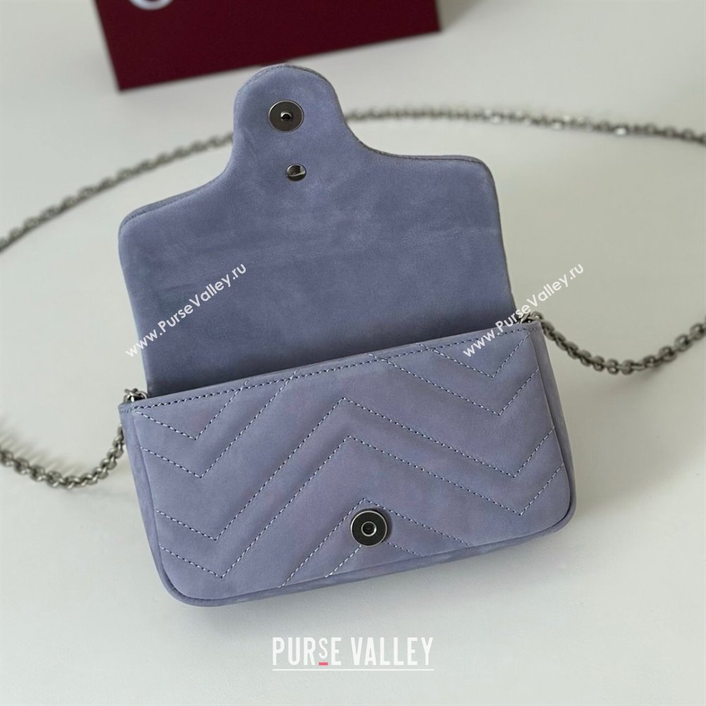 Gucci GG Marmont mini shoulder bag in Suede Dusty Blue 2025 841290 (DLH-251125027)