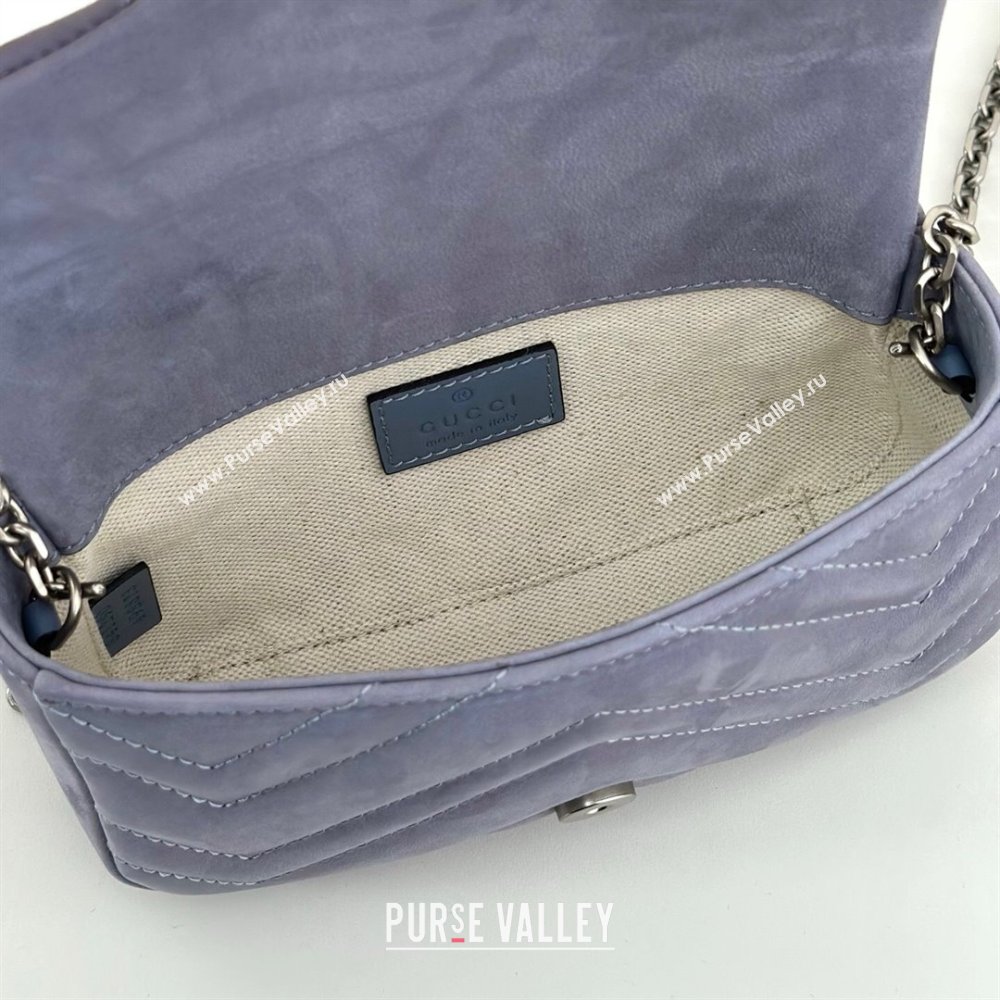Gucci GG Marmont mini shoulder bag in Suede Dusty Blue 2025 841290 (DLH-251125027)