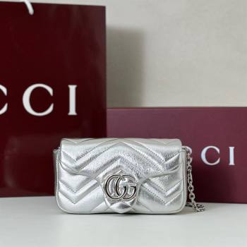 Gucci GG Marmont mini shoulder bag in Leather Silver 2025 841290 (DLH-251125025)