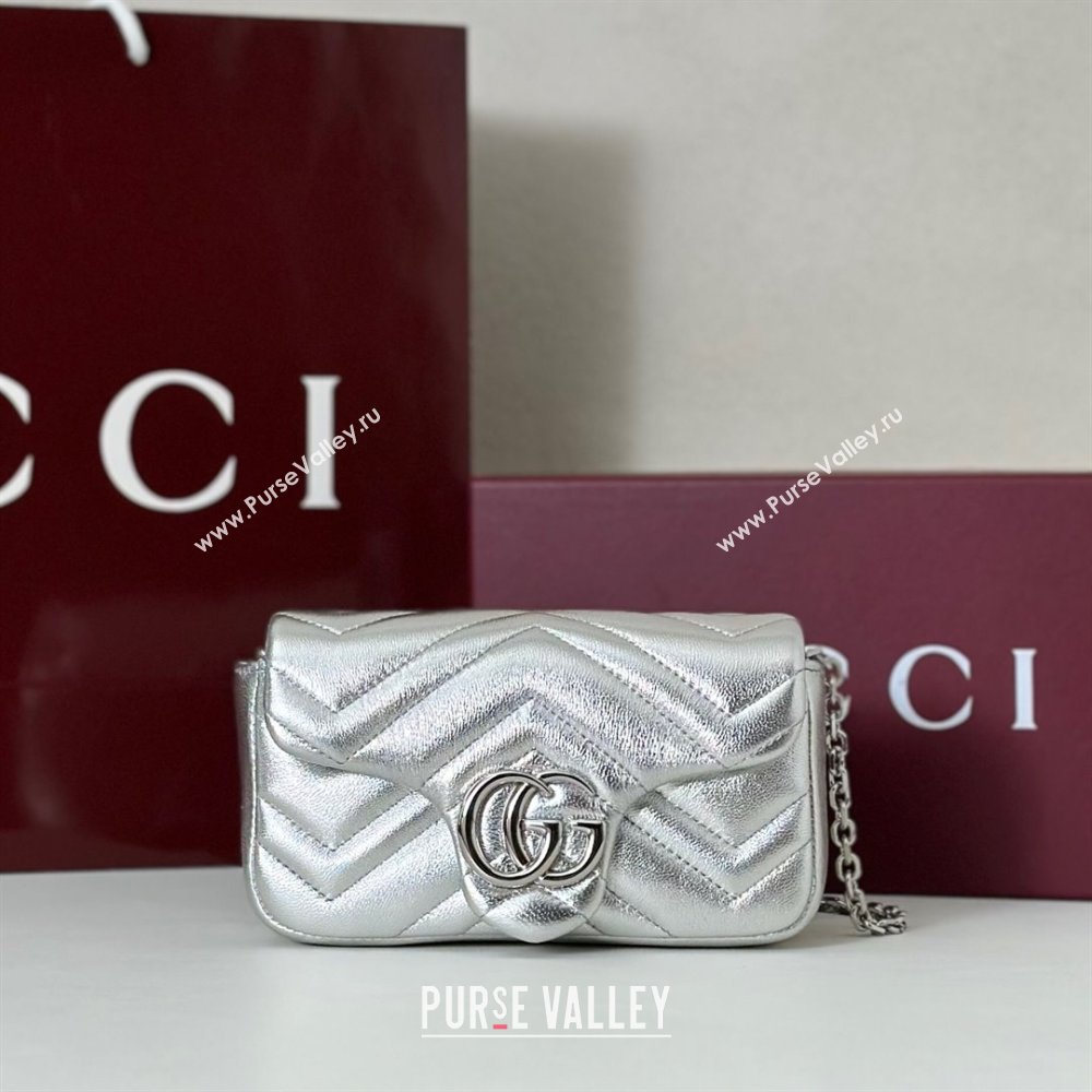 Gucci GG Marmont mini shoulder bag in Leather Silver 2025 841290 (DLH-251125025)