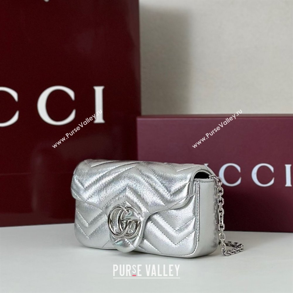 Gucci GG Marmont mini shoulder bag in Leather Silver 2025 841290 (DLH-251125025)