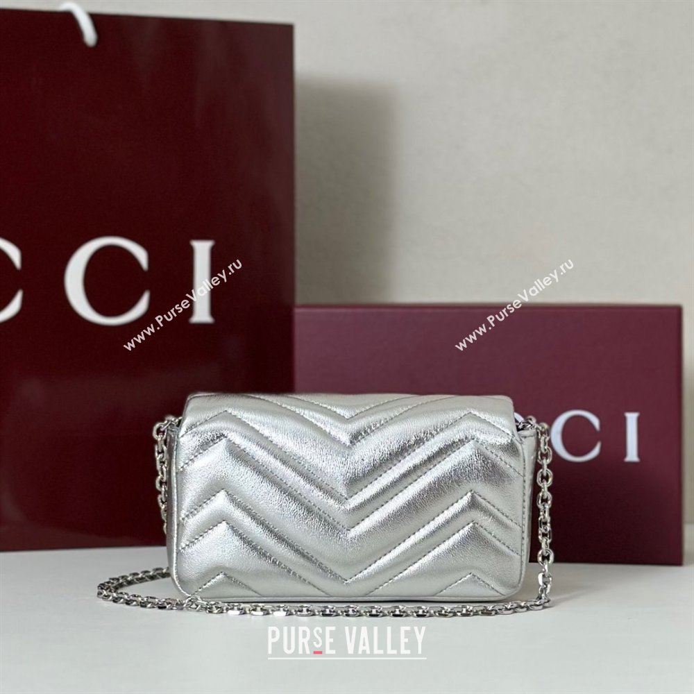 Gucci GG Marmont mini shoulder bag in Leather Silver 2025 841290 (DLH-251125025)