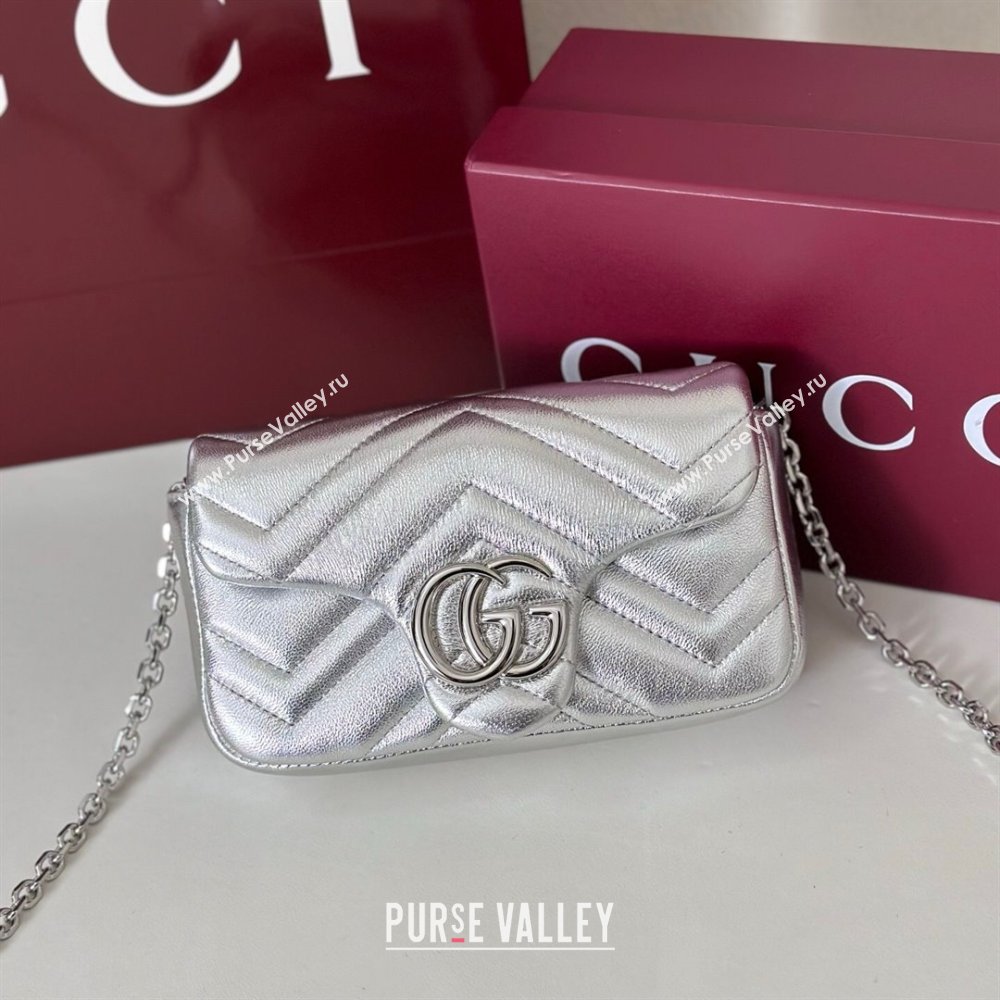 Gucci GG Marmont mini shoulder bag in Leather Silver 2025 841290 (DLH-251125025)