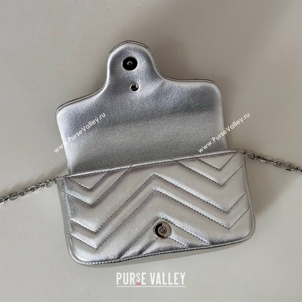 Gucci GG Marmont mini shoulder bag in Leather Silver 2025 841290 (DLH-251125025)