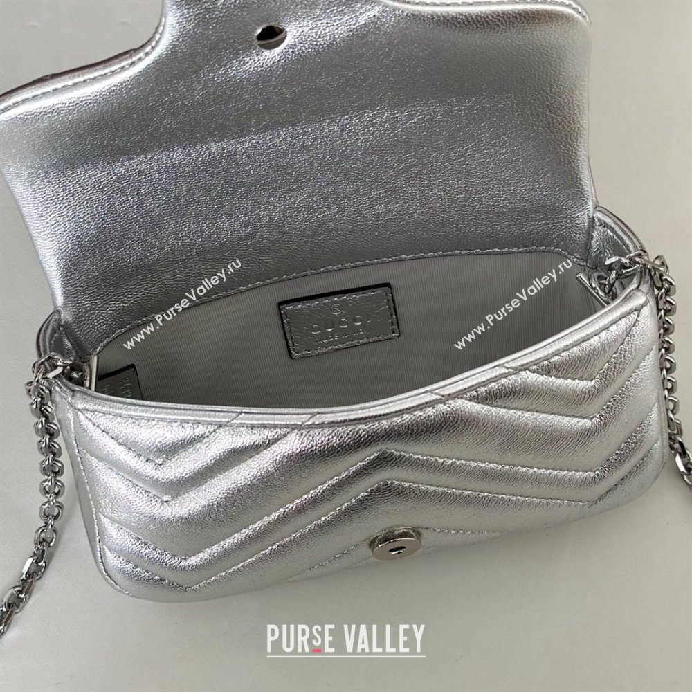 Gucci GG Marmont mini shoulder bag in Leather Silver 2025 841290 (DLH-251125025)