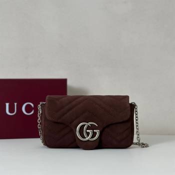 Gucci GG Marmont mini shoulder bag in Suede Dark Brown 2025 841290 (DLH-251125026)