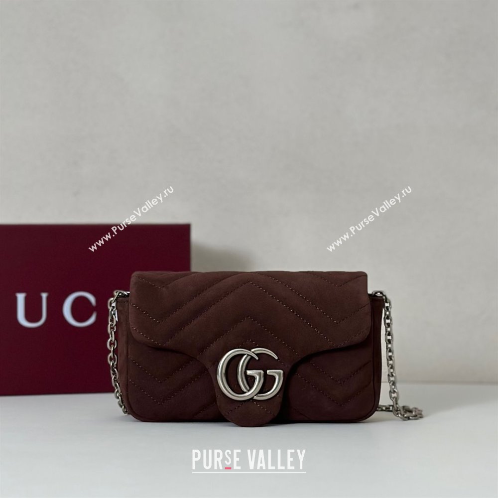 Gucci GG Marmont mini shoulder bag in Suede Dark Brown 2025 841290 (DLH-251125026)
