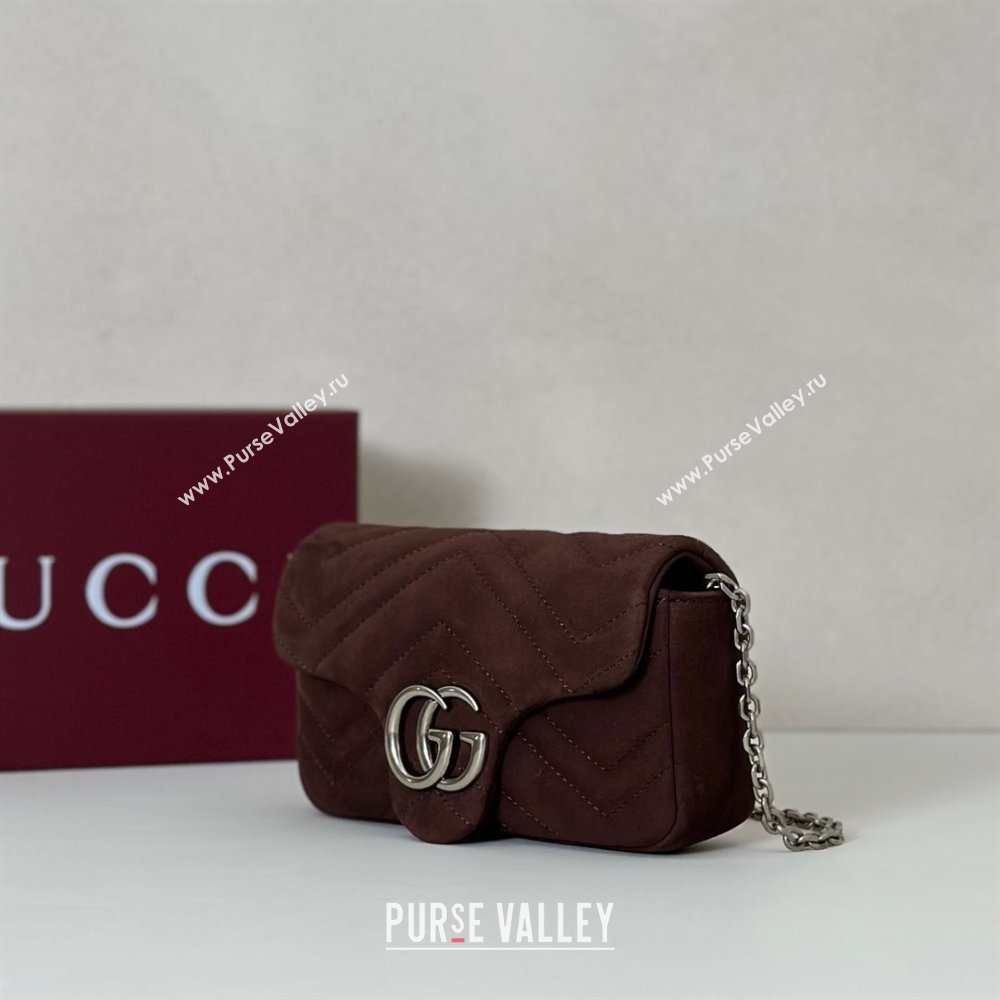 Gucci GG Marmont mini shoulder bag in Suede Dark Brown 2025 841290 (DLH-251125026)