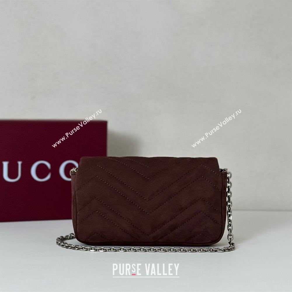 Gucci GG Marmont mini shoulder bag in Suede Dark Brown 2025 841290 (DLH-251125026)