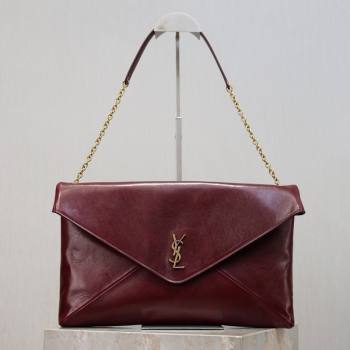 Saint Laurent Cassander XXL Envelope Pouch On Chain in Calfskin Leather Burgundy 2026 841702 (MHUI-260403107)