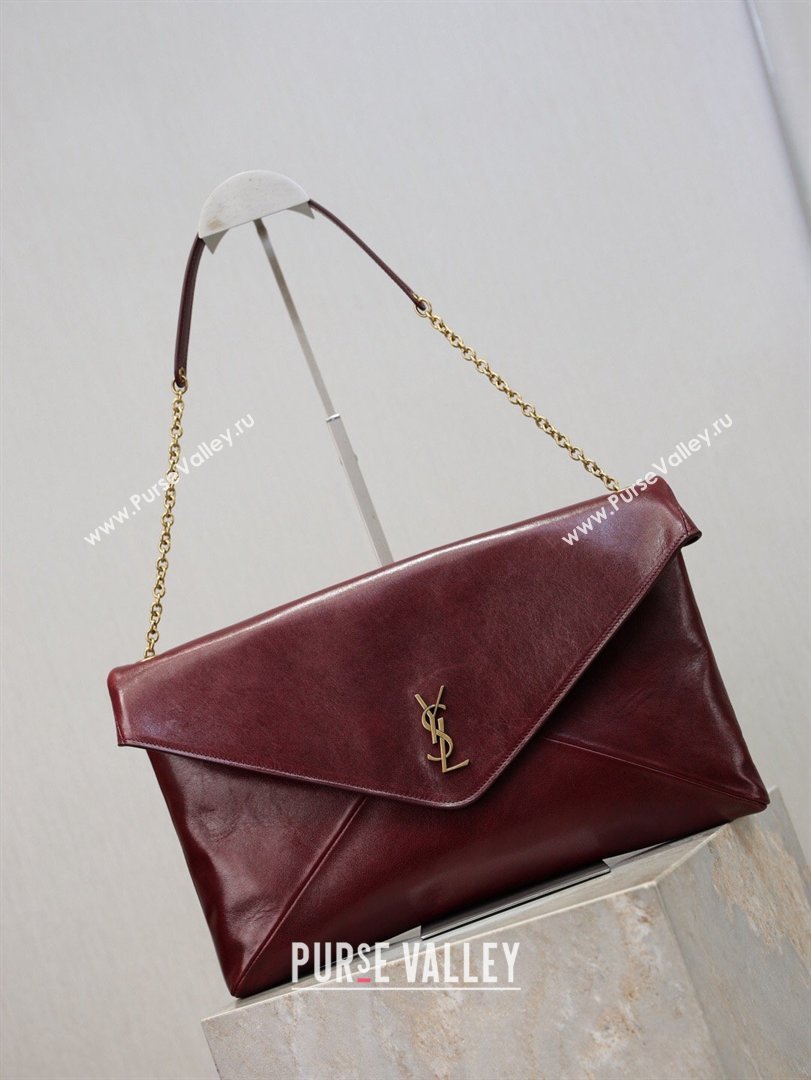 Saint Laurent Cassander XXL Envelope Pouch On Chain in Calfskin Leather Burgundy 2026 841702 (MHUI-260403107)