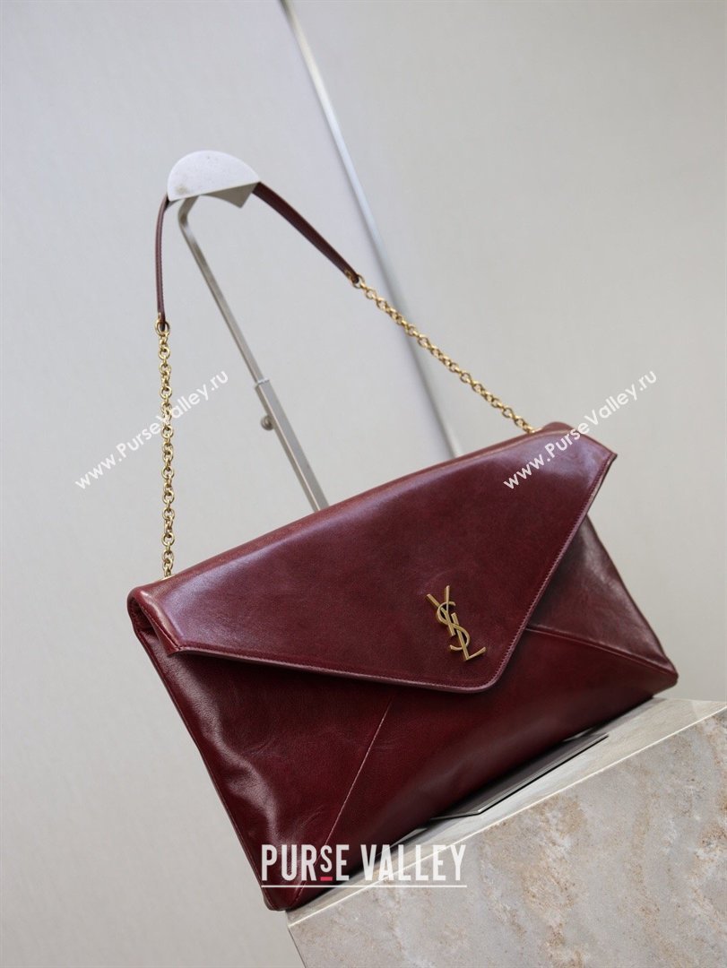 Saint Laurent Cassander XXL Envelope Pouch On Chain in Calfskin Leather Burgundy 2026 841702 (MHUI-260403107)