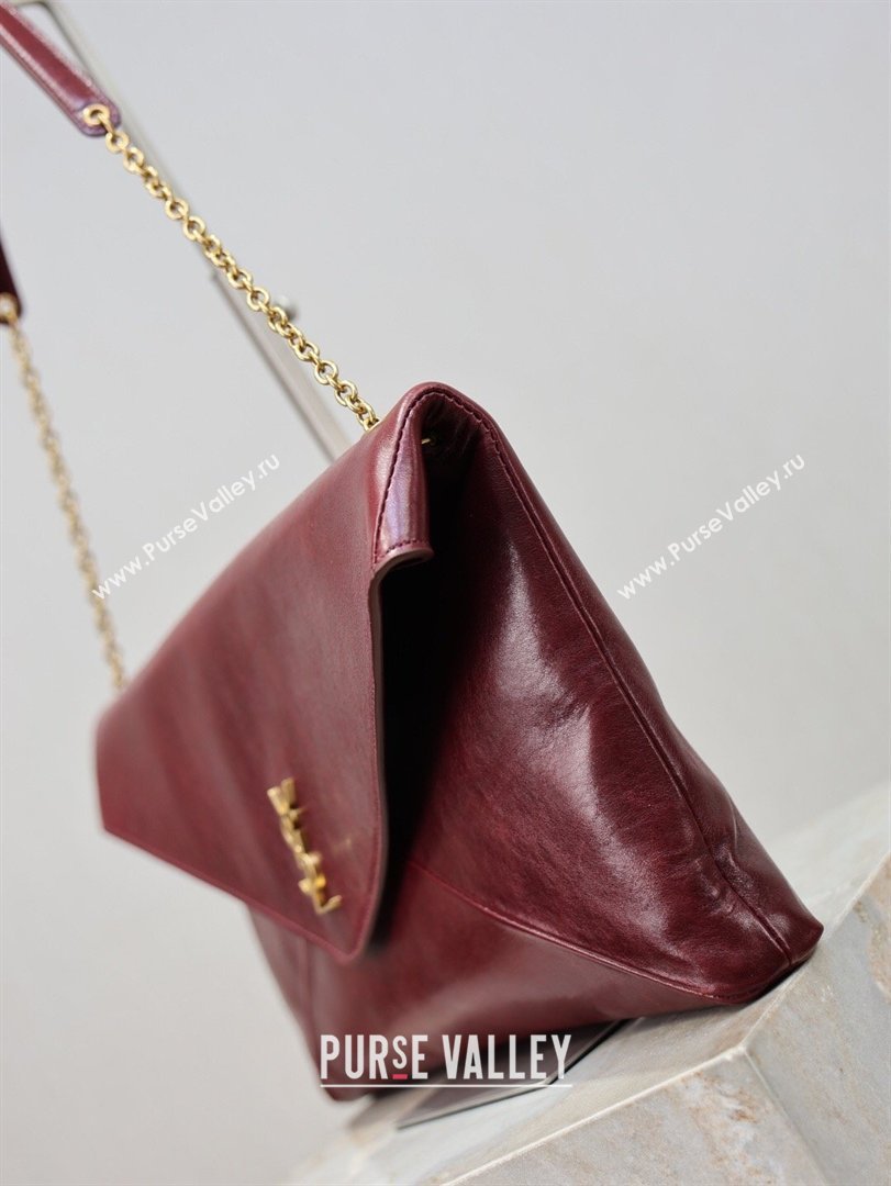 Saint Laurent Cassander XXL Envelope Pouch On Chain in Calfskin Leather Burgundy 2026 841702 (MHUI-260403107)