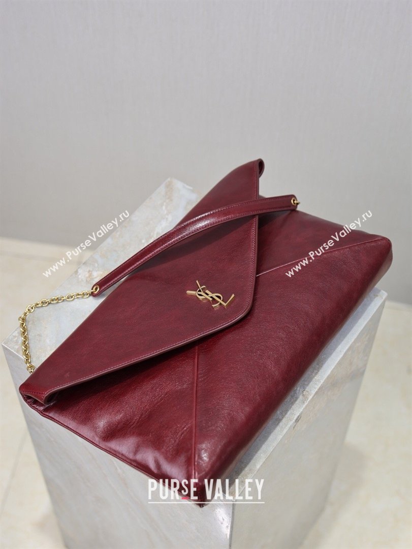 Saint Laurent Cassander XXL Envelope Pouch On Chain in Calfskin Leather Burgundy 2026 841702 (MHUI-260403107)