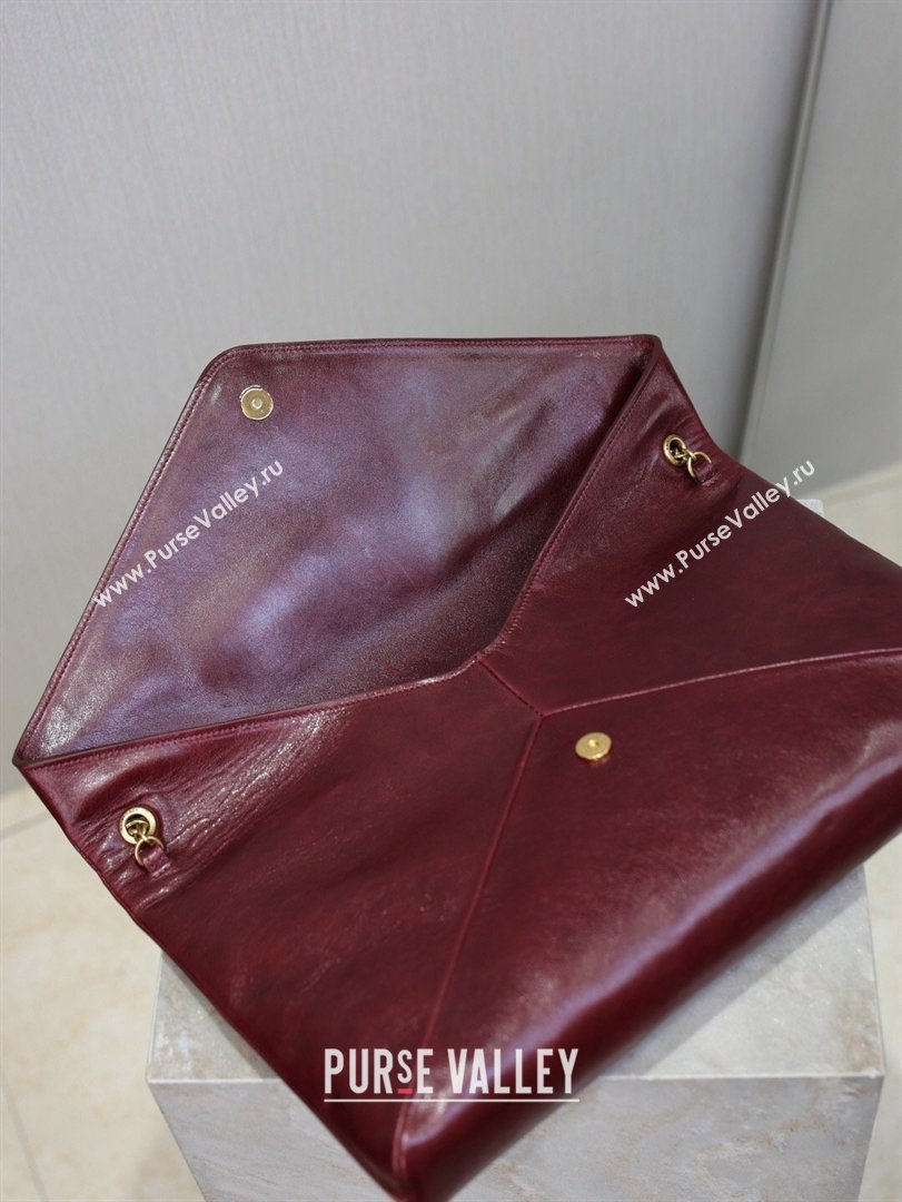 Saint Laurent Cassander XXL Envelope Pouch On Chain in Calfskin Leather Burgundy 2026 841702 (MHUI-260403107)