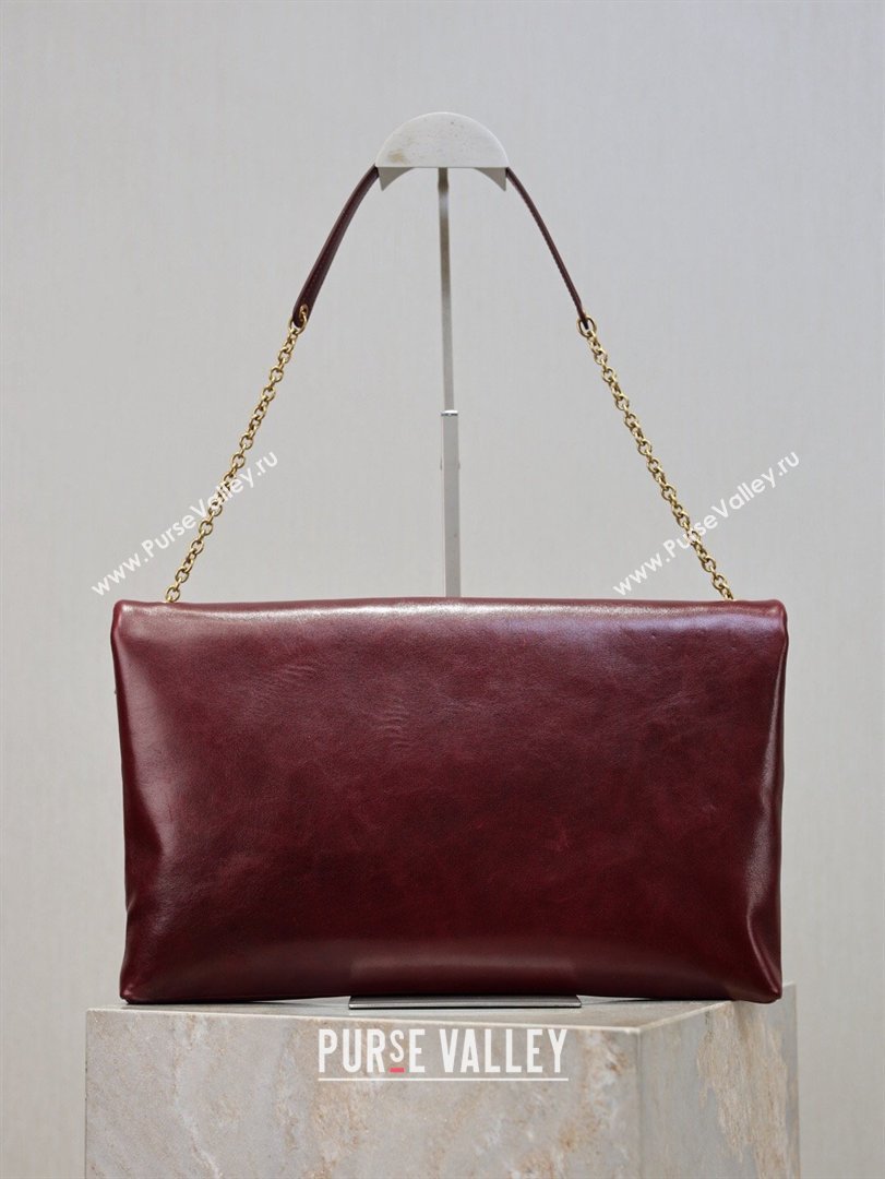 Saint Laurent Cassander XXL Envelope Pouch On Chain in Calfskin Leather Burgundy 2026 841702 (MHUI-260403107)