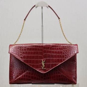 Saint Laurent Cassander XXL Envelope Pouch On Chain in Embossed Leather Burgundy 2026 841702 (MHUI-260403108)