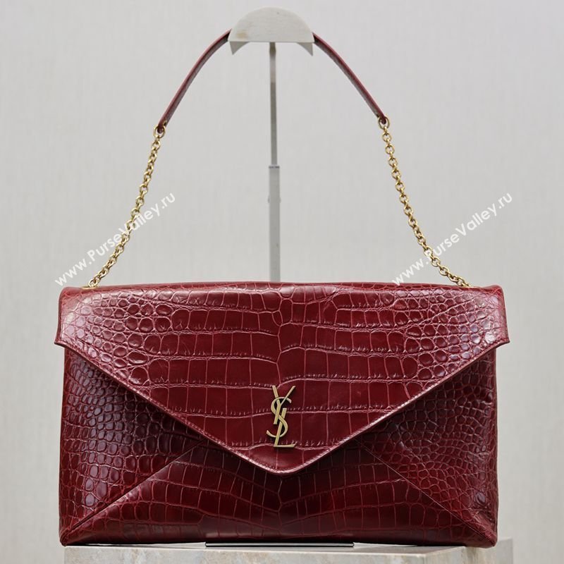 Saint Laurent Cassander XXL Envelope Pouch On Chain in Embossed Leather Burgundy 2026 841702 (MHUI-260403108)