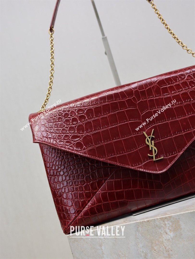 Saint Laurent Cassander XXL Envelope Pouch On Chain in Embossed Leather Burgundy 2026 841702 (MHUI-260403108)