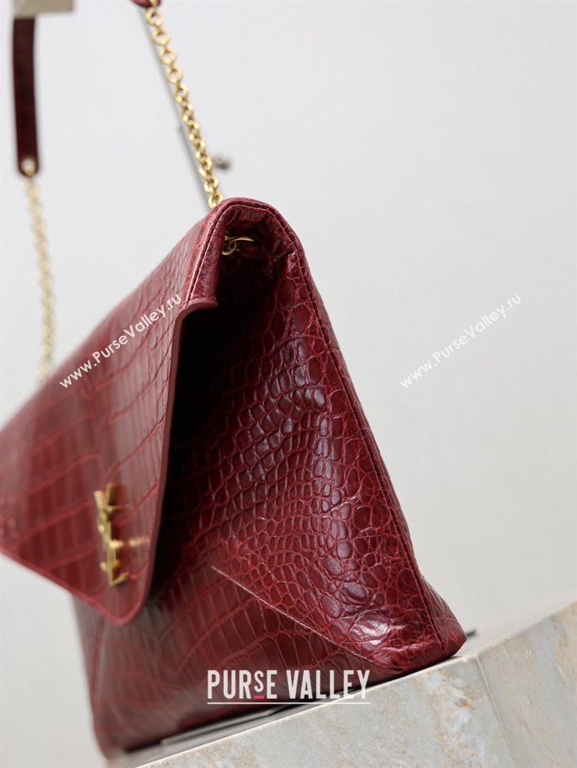 Saint Laurent Cassander XXL Envelope Pouch On Chain in Embossed Leather Burgundy 2026 841702 (MHUI-260403108)