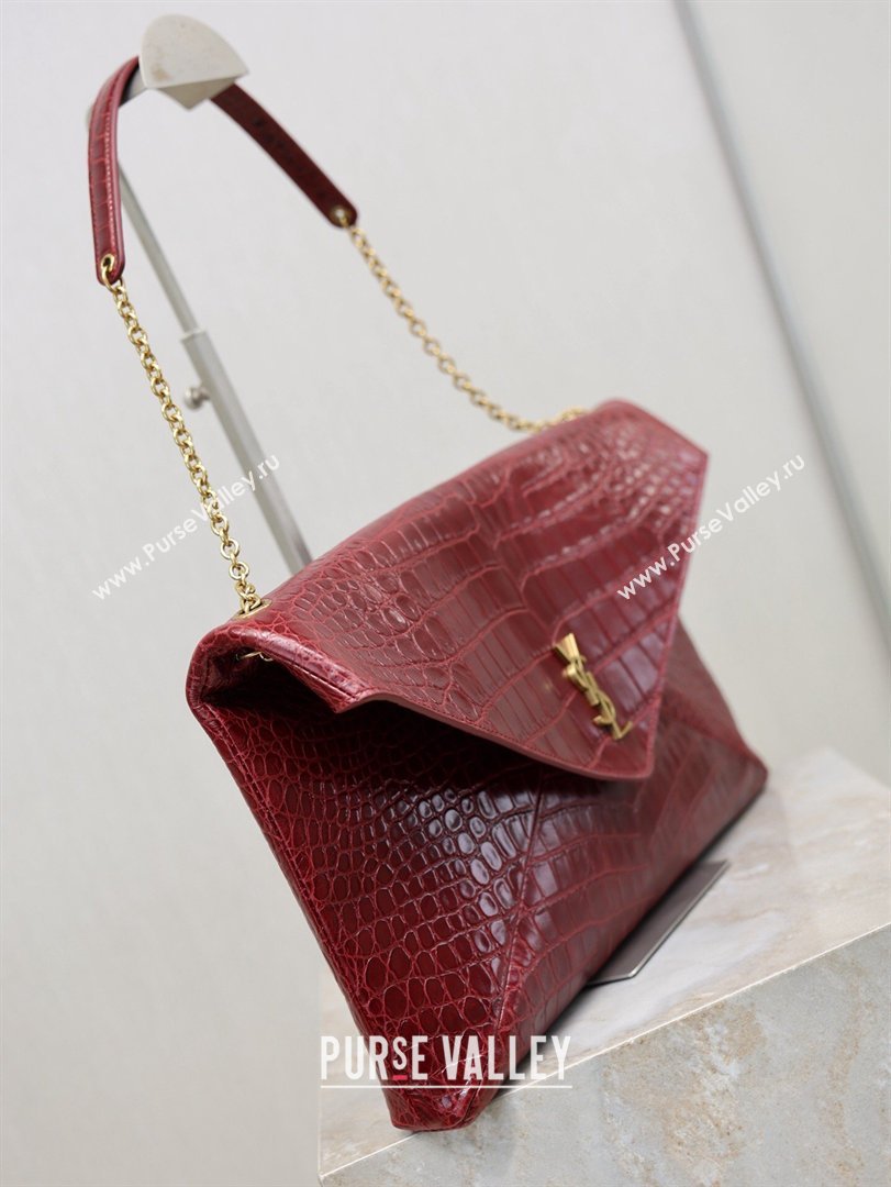 Saint Laurent Cassander XXL Envelope Pouch On Chain in Embossed Leather Burgundy 2026 841702 (MHUI-260403108)