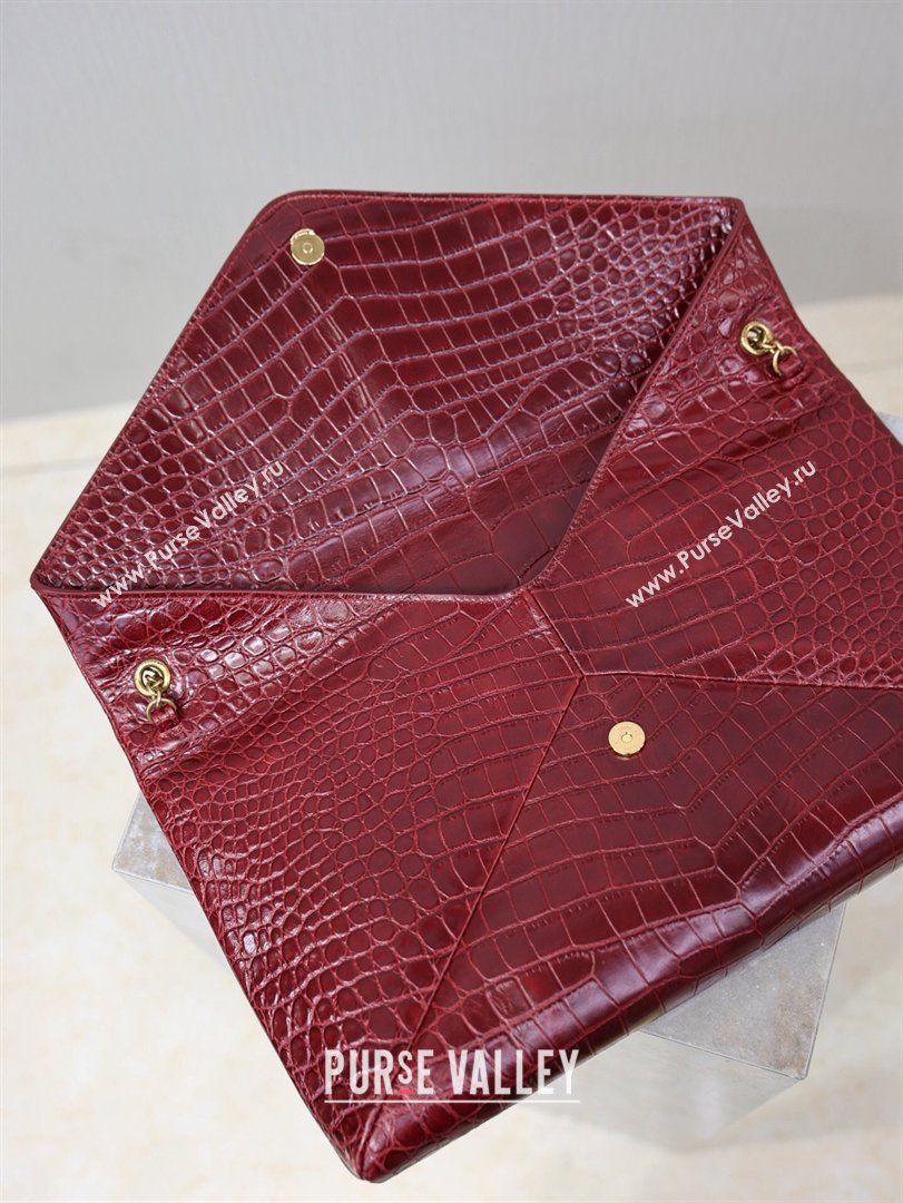 Saint Laurent Cassander XXL Envelope Pouch On Chain in Embossed Leather Burgundy 2026 841702 (MHUI-260403108)