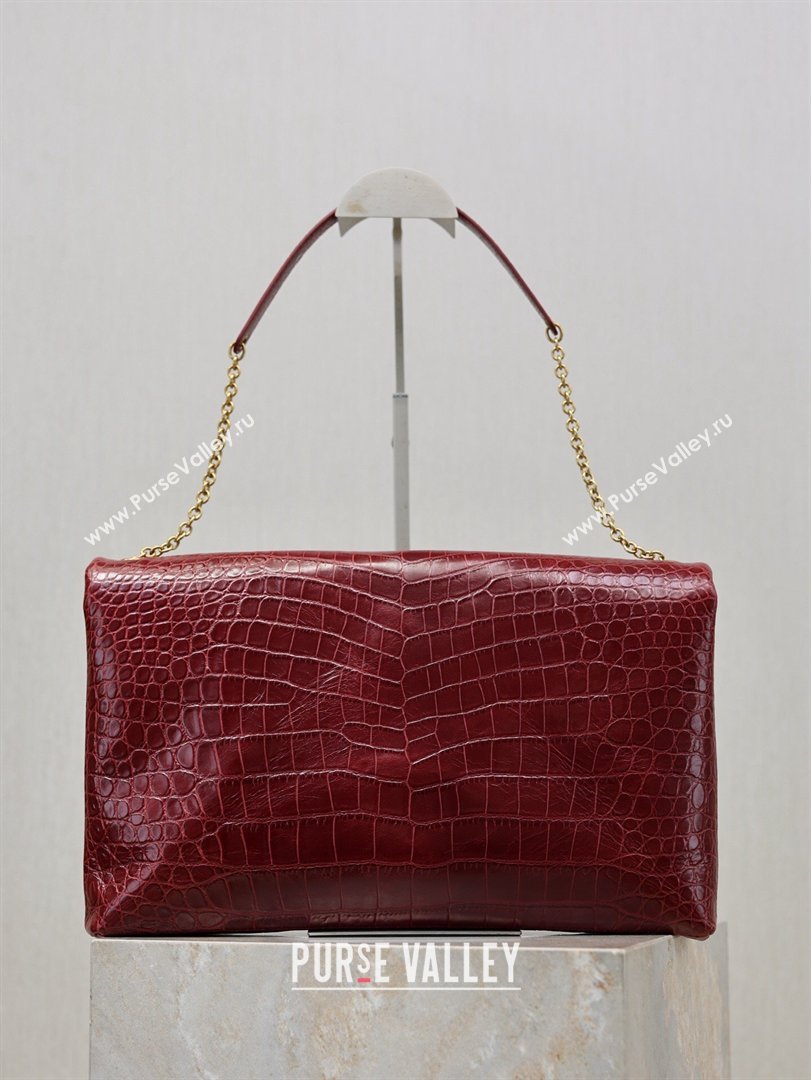 Saint Laurent Cassander XXL Envelope Pouch On Chain in Embossed Leather Burgundy 2026 841702 (MHUI-260403108)
