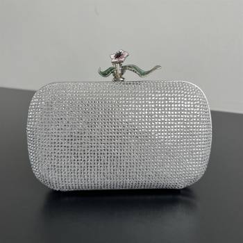 Bottega Veneta Knot Clutch with Flower Clasp in Suede and Crystals Silver 2026 844122 (WT-260401073)