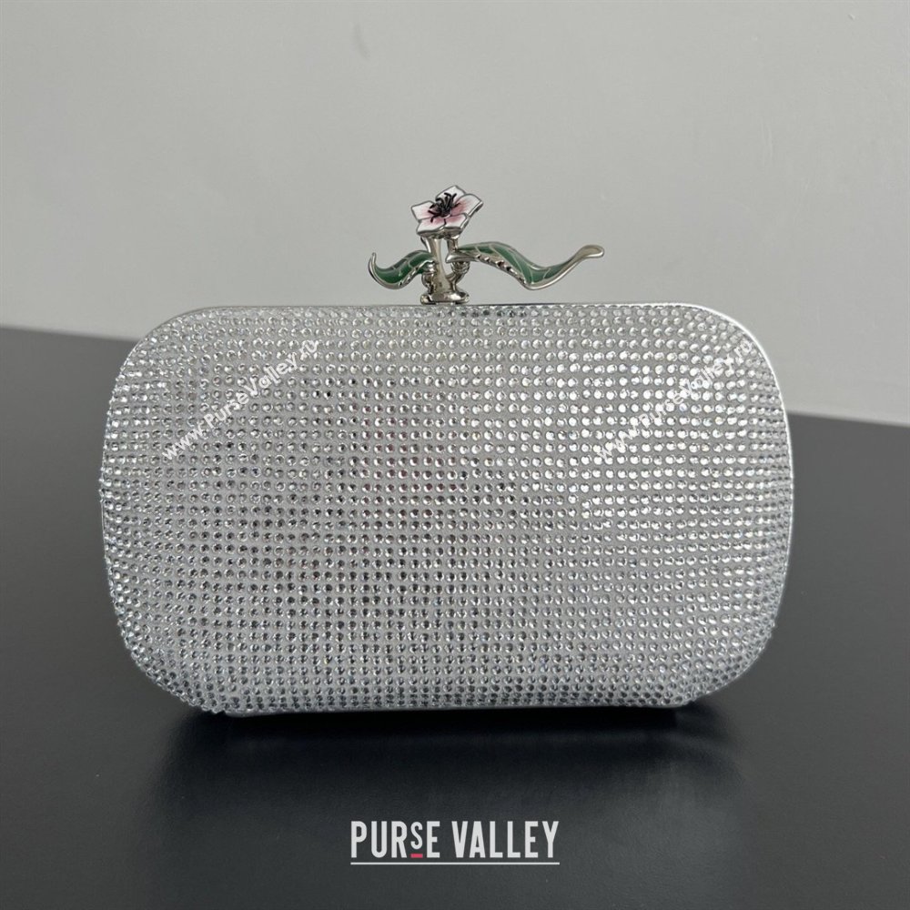 Bottega Veneta Knot Clutch with Flower Clasp in Suede and Crystals Silver 2026 844122 (WT-260401073)